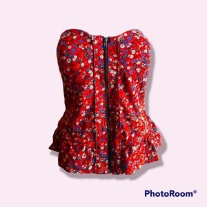 INC International Concepts Top Blouse Bustier Red / Floral Print Women's sz 10